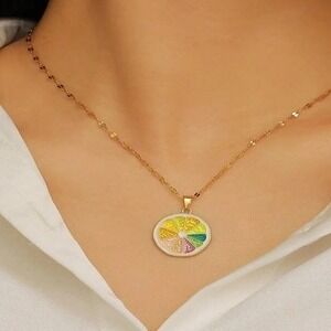 Gold Chain Necklace Rainbow Lemon Orange Slice Pendant 18K Gold Stainless Steel